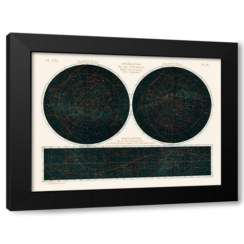 Constellations of the Two Hemispheres 1877 Black Modern Wood Framed Art Print by Amedee, Guillemin