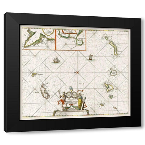 Chart of the Canary Islands 1680 Black Modern Wood Framed Art Print with Double Matting by Luyken, Jan