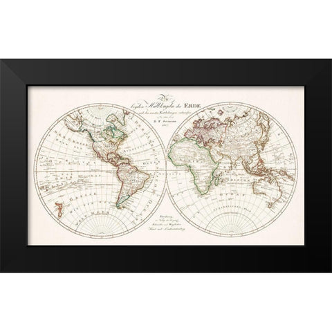 The two hemispheres of the earth 1807 Black Modern Wood Framed Art Print by Schneider und Weigelsehen