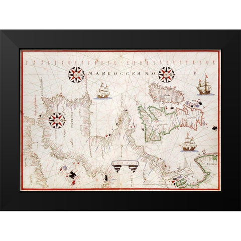 Portolan atlas of the Mediterranean Sea-western Europe-and the northwest coast of Africa 1590 Black Modern Wood Framed Art Print by Olivia, Joan