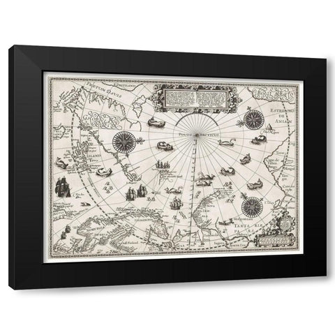 Map of the Arctic 1598 Black Modern Wood Framed Art Print with Double Matting by Barendsz, William