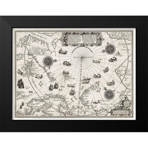 Map of the Arctic 1598 Black Modern Wood Framed Art Print by Barendsz, William