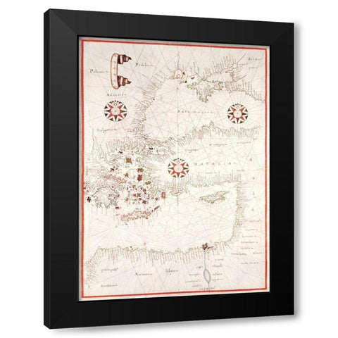 Portolan atlas of the Mediterranean Sea-Eastern Mediterranean 1590 Black Modern Wood Framed Art Print with Double Matting by Oliva, Joan