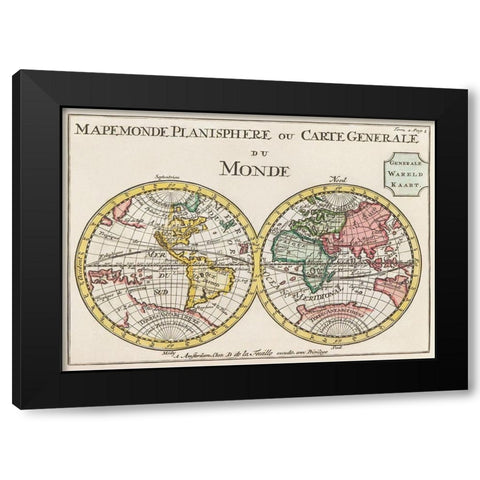 Planisphere or general map of the world 1735 Black Modern Wood Framed Art Print with Double Matting by Lafeuilledelete, Daniel de
