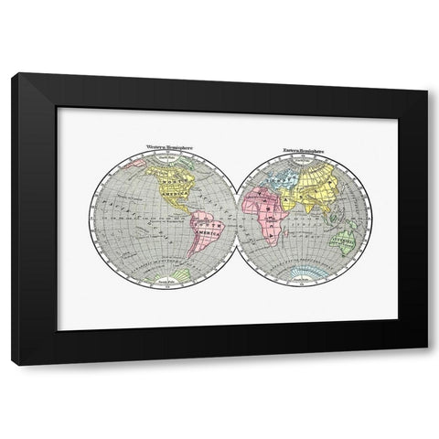 World map from A System of Geography-for the use of Schools 1860 Black Modern Wood Framed Art Print by Morse, Sidney Edwards