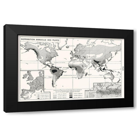 Annual Rainfall Distribution Black Modern Wood Framed Art Print with Double Matting by Vintage Maps