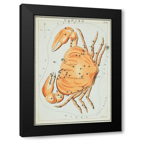 Astronomical chart illustration of the cancer zodiac Black Modern Wood Framed Art Print by Hall, Sidney
