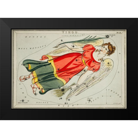 Astronomical chart illustration of the Virgo Black Modern Wood Framed Art Print by Hall, Sidney