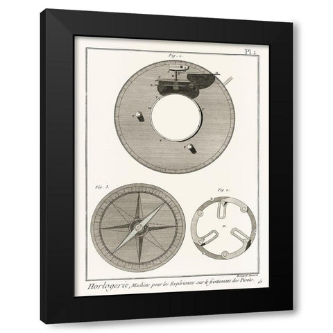Antique drawing of a compass like watchmaking tool Black Modern Wood Framed Art Print with Double Matting by Panckoucke Methodical Encyclopedia