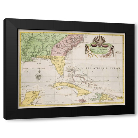 A map of Carolina-Florida and the Bahama Islands 1754 Black Modern Wood Framed Art Print with Double Matting by Catesby, Mark