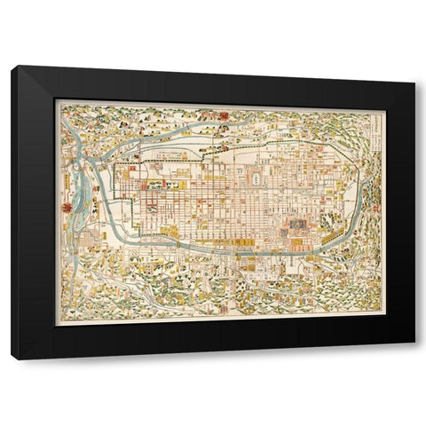 Map of Kyoto 1863 Black Modern Wood Framed Art Print with Double Matting by Kahei, Takebara