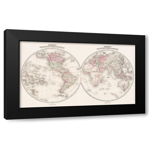 Johnsons Western and Eastern Hemisphere 1866 Black Modern Wood Framed Art Print with Double Matting by Johnson and Ward