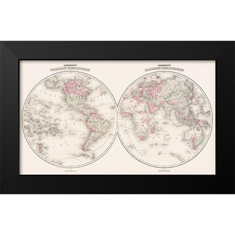 Johnsons Western and Eastern Hemisphere 1866 Black Modern Wood Framed Art Print by Johnson and Ward