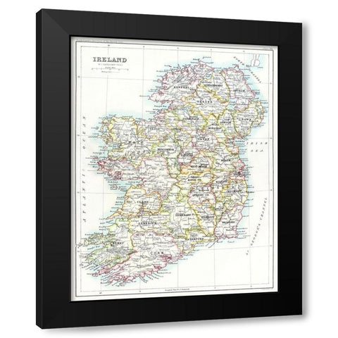 Ireland from the Gazetteer of the British Isles 1887 Black Modern Wood Framed Art Print by Bartholomew, John