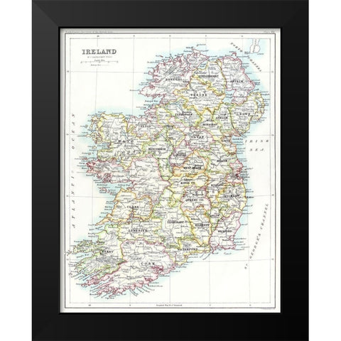Ireland from the Gazetteer of the British Isles 1887 Black Modern Wood Framed Art Print by Bartholomew, John