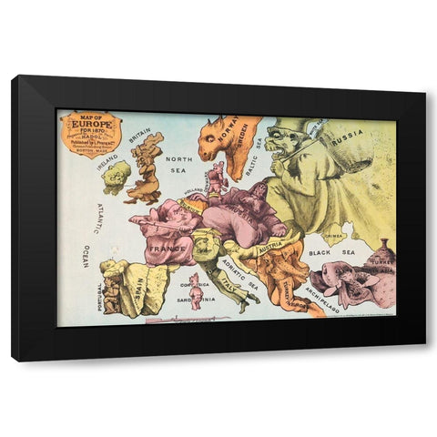 War Map of Europe As seen through French eyes Black Modern Wood Framed Art Print with Double Matting by Hadol, Paul
