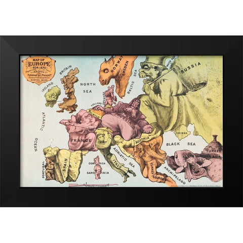 War Map of Europe As seen through French eyes Black Modern Wood Framed Art Print by Hadol, Paul