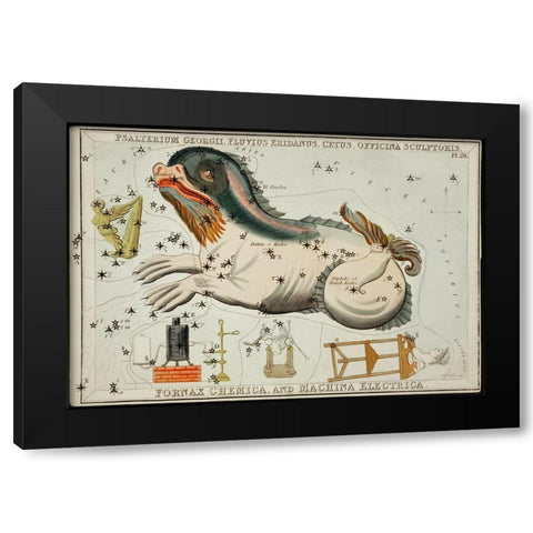 Astronomical chart illustration of the Psalterium Georgii-Fluvius Eridanus-Cetus-Officinal Scupltori Black Modern Wood Framed Art Print with Double Matting by Hall, Sidney