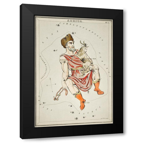 Astronomical chart illustration of the Auriga Black Modern Wood Framed Art Print with Double Matting by Hall, Sidney