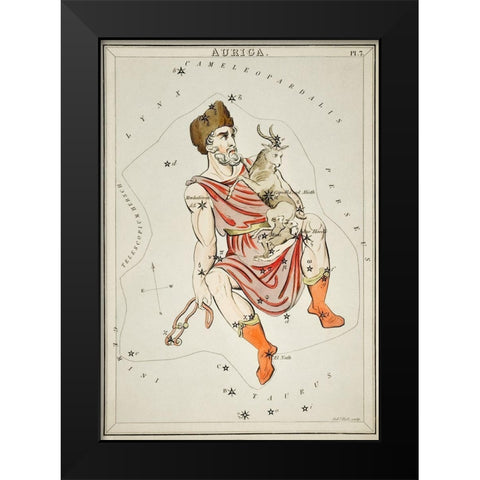 Astronomical chart illustration of the Auriga Black Modern Wood Framed Art Print by Hall, Sidney