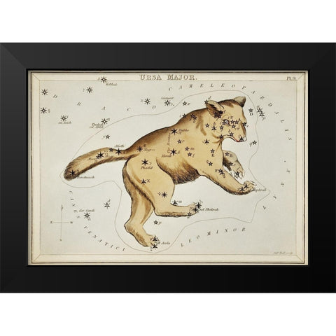 Astronomical chart illustration of the Ursa Major Black Modern Wood Framed Art Print by Hall, Sidney
