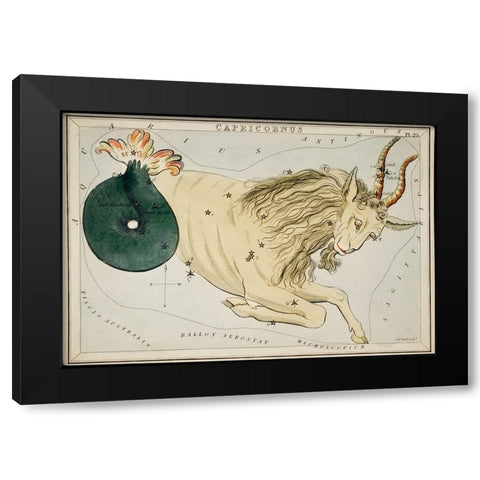 Astronomical chart illustration of the Zodiac Capricornus Black Modern Wood Framed Art Print with Double Matting by Hall, Sidney
