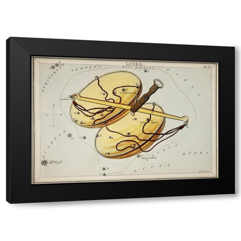 Astronomical chart illustration of the Libra Black Modern Wood Framed Art Print with Double Matting by Hall, Sidney