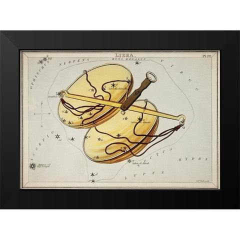 Astronomical chart illustration of the Libra Black Modern Wood Framed Art Print by Hall, Sidney
