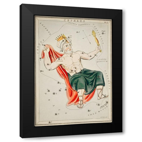 Astronomical chart illustration of the Cepheus Black Modern Wood Framed Art Print with Double Matting by Hall, Sidney