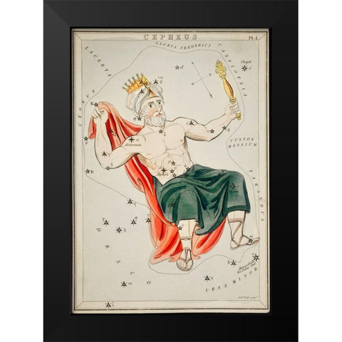Astronomical chart illustration of the Cepheus Black Modern Wood Framed Art Print by Hall, Sidney