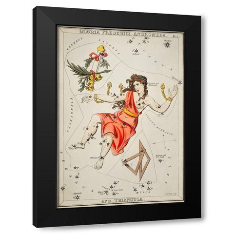 Astronomical chart illustration of Gloria Frederici-Andromeda Black Modern Wood Framed Art Print by Hall, Sidney
