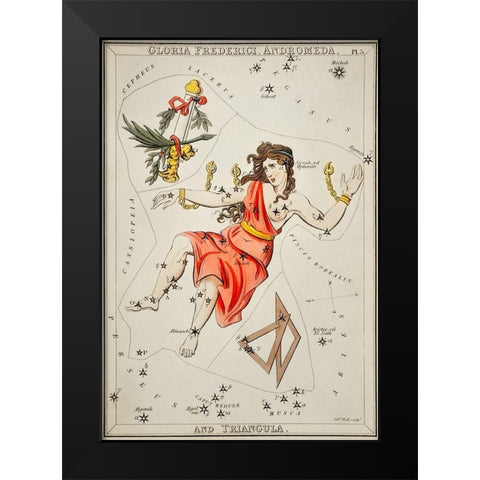 Astronomical chart illustration of Gloria Frederici-Andromeda Black Modern Wood Framed Art Print by Hall, Sidney