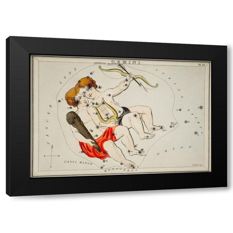 Astronomical chart illustration of the Zodiac Gemini Black Modern Wood Framed Art Print with Double Matting by Hall, Sidney