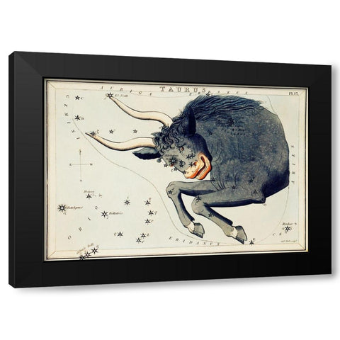 Astronomical chart illustration of the Taurus Black Modern Wood Framed Art Print with Double Matting by Hall, Sidney