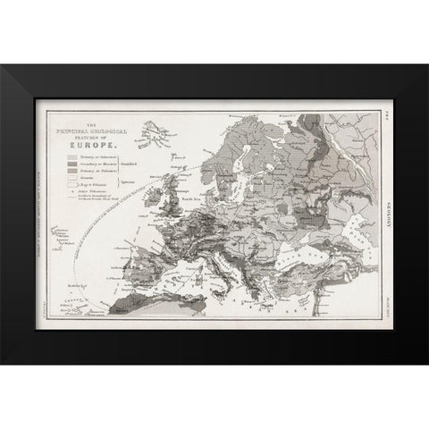 Geology-The Principal Features of Europe Geological 1820 Black Modern Wood Framed Art Print by Goldsmith, Oliver