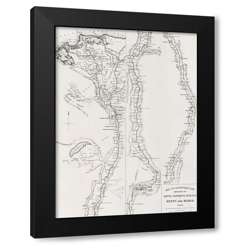 Map to the sketches in Egypt and Nubai illustration Black Modern Wood Framed Art Print with Double Matting by Roberts, David