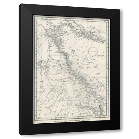 Chart of the Great Barrier Reef Area of Australia 1893 Black Modern Wood Framed Art Print with Double Matting by Saville Kent, William