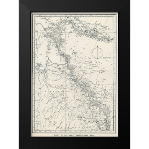 Chart of the Great Barrier Reef Area of Australia 1893 Black Modern Wood Framed Art Print by Saville Kent, William