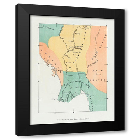 Map of the old Burman kingdom 1906 Black Modern Wood Framed Art Print with Double Matting by Griggs, William
