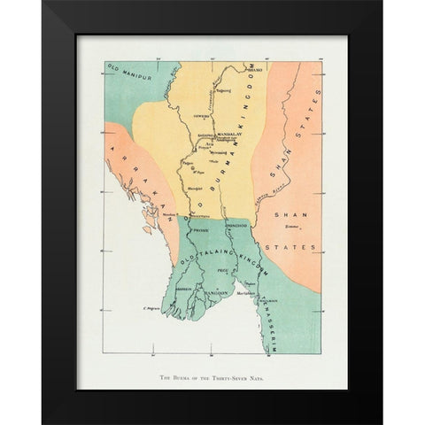 Map of the old Burman kingdom 1906 Black Modern Wood Framed Art Print by Griggs, William