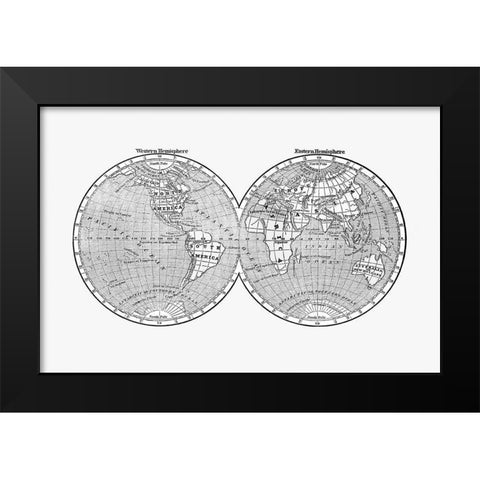 World map from A System of Geography-for the use of Schools 1860 Black Modern Wood Framed Art Print by Morse, Sidney Edwards