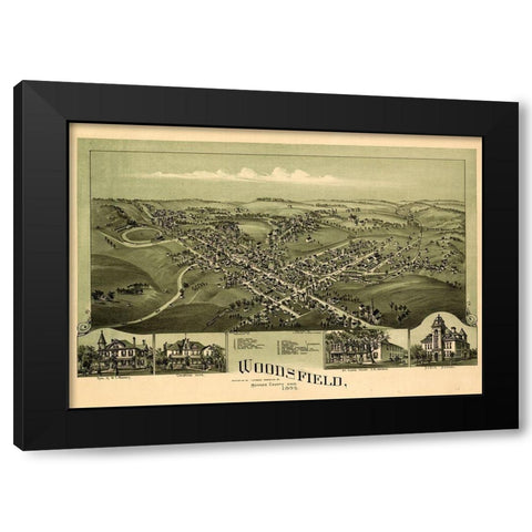 Woodsfield-Ohio 1899 Black Modern Wood Framed Art Print by Vintage Places