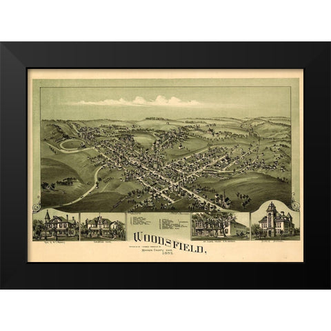 Woodsfield-Ohio 1899 Black Modern Wood Framed Art Print by Vintage Places