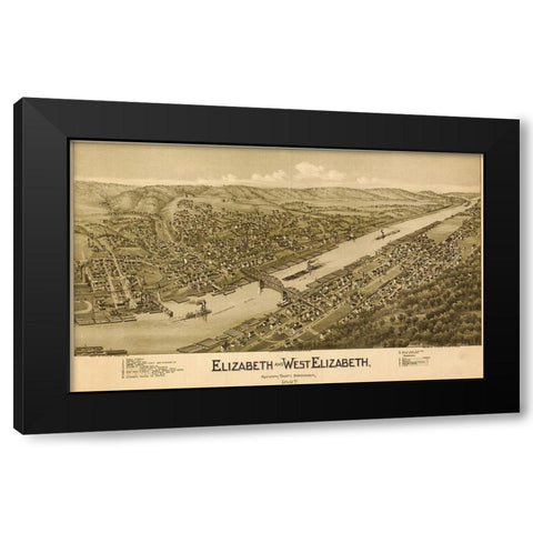 Elizabeth and West Elizabeth Pennsylvania Black Modern Wood Framed Art Print with Double Matting by Vintage Places