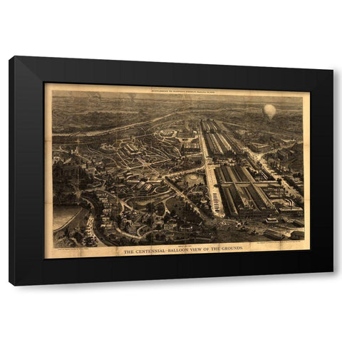 Balloon View of the Centennial Fairgrounds in Philadelphia-Pennsylvania 1876 Black Modern Wood Framed Art Print with Double Matting by Vintage Places