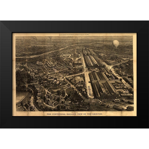 Balloon View of the Centennial Fairgrounds in Philadelphia-Pennsylvania 1876 Black Modern Wood Framed Art Print by Vintage Places