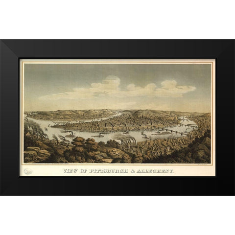 Pittsburgh and Allegheny Pennsylvania 1871 Black Modern Wood Framed Art Print by Vintage Places