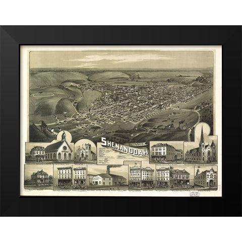 Shenandoah-Pennsylvania 1889 Black Modern Wood Framed Art Print by Vintage Places