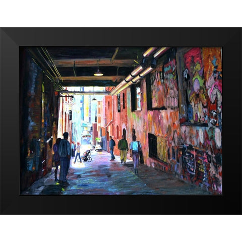 Grafitti Alley Black Modern Wood Framed Art Print by Ghanooni, Sarah
