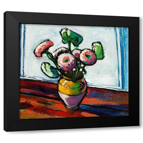 Zinnias Black Modern Wood Framed Art Print with Double Matting by Sayen, Henry Lyman